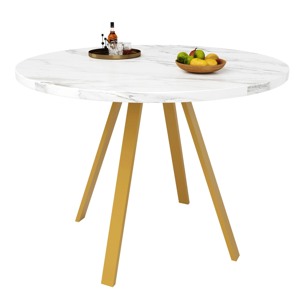 Tavolo da pranzo 80x80x75 cm; struttura robusta; MDF e metallo; bianco e oro