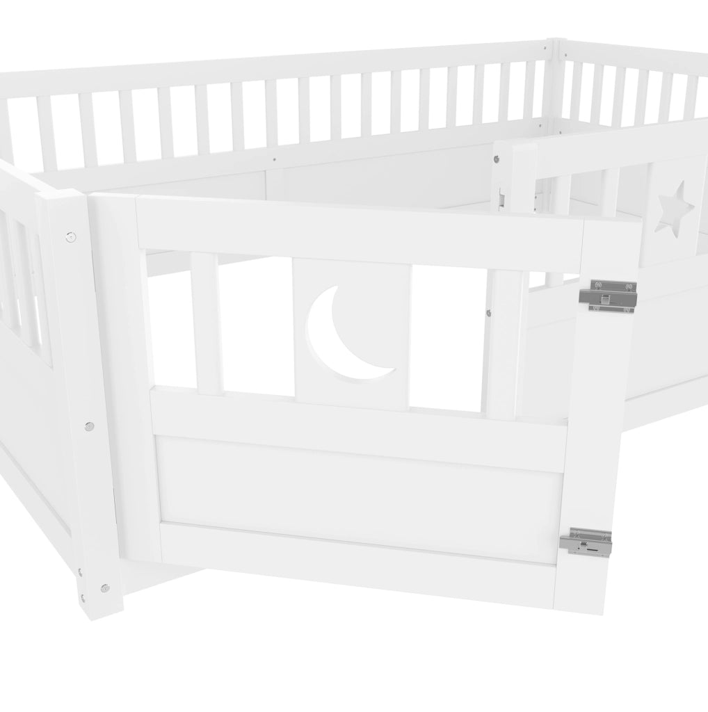 Letto per bambini 140x190 cm con sponde di sicurezza e decorazioni stella e luna