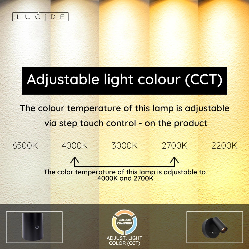Faretto da parete LED wireless nero PIR Lucide TONI