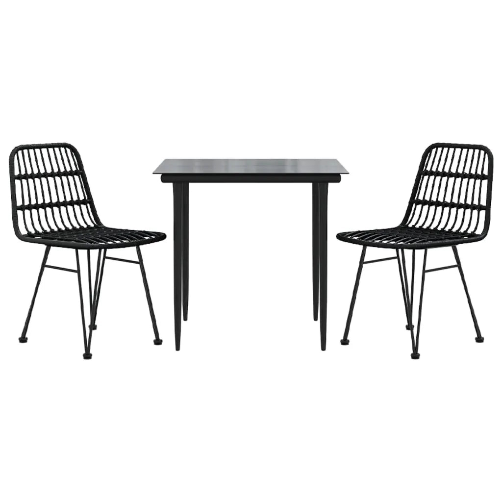 Set da Pranzo da Giardino 3 pz | Set Salotto da Giardino Nero in Polyrattan