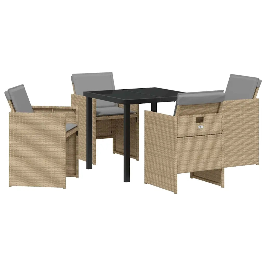 Set da Pranzo per Giardino con cuscino 5 pcs Beige polyrattan