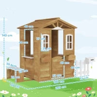 Casetta per Bambini in Legno con Finestre, Staccionata e Panca, 205x119x140 cm, Legno Naturale