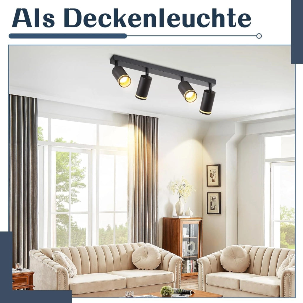 ZMH Faretto da soffitto Nero 4 Luci GU10 Orientabile da Interno in Metallo per Corridoio Soggiorno Senza Lampadine