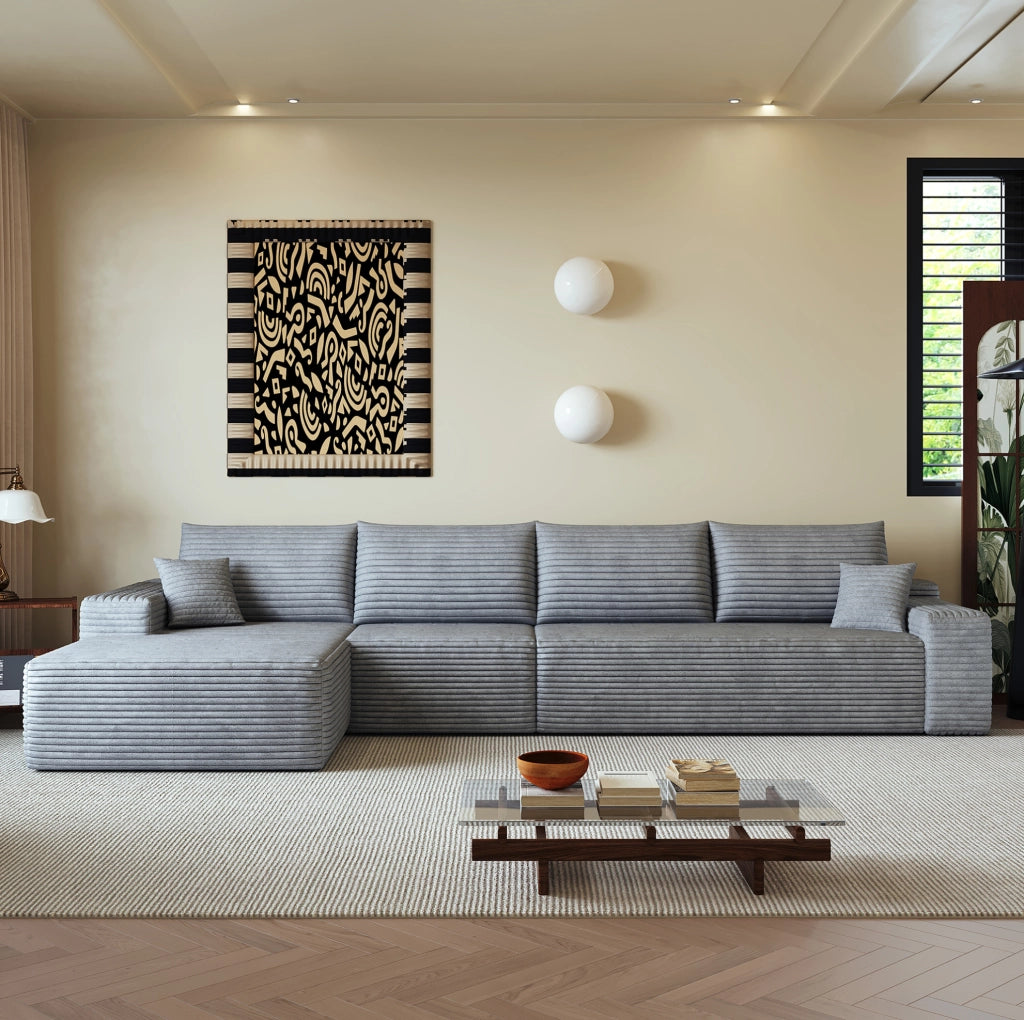 Divano in tessuto a coste grigio 340x175x83 cm