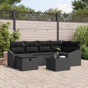 Set di Divani da Giardino 7 Pezzi con Cuscini Nero Polirattan
