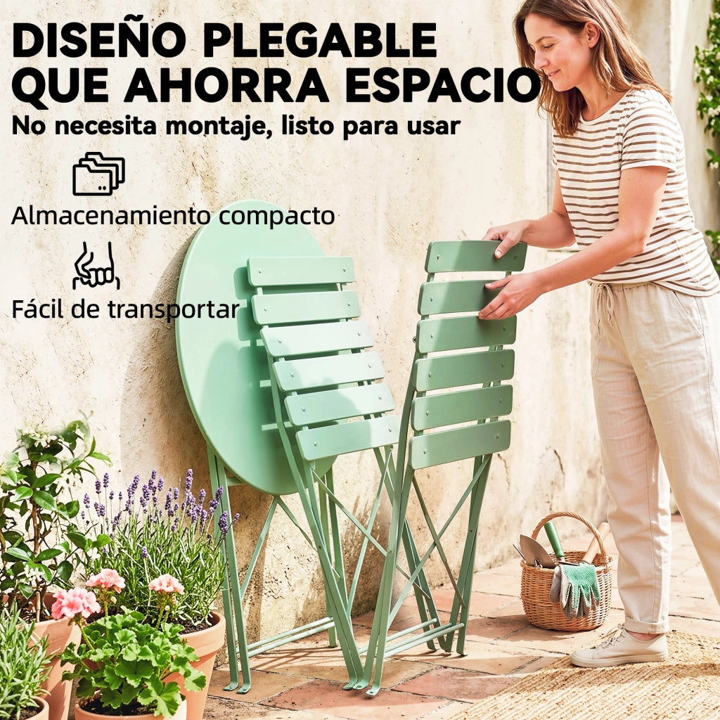 Set da giardino pieghevole ¨C zephmum ¨C 2 sedie, tavolo rotondo, metallo verde