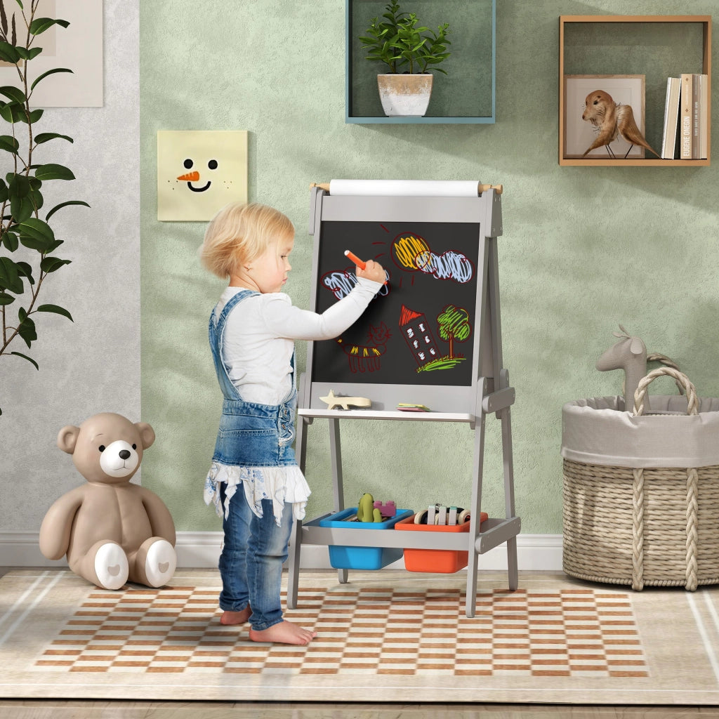 Tavolo da Disegno per Bambini con Cavalletto e Carta ¨C Zephmum ¨C Grigio 90x60x75