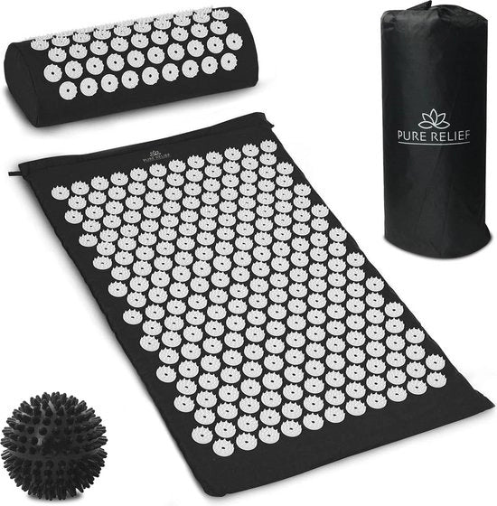 Kit di supporto per schiena con cuscino speciale - Massaggio a pressione acupunturale XL con punti di pressione acupunturali - Incluso pallone di gomma gratuita