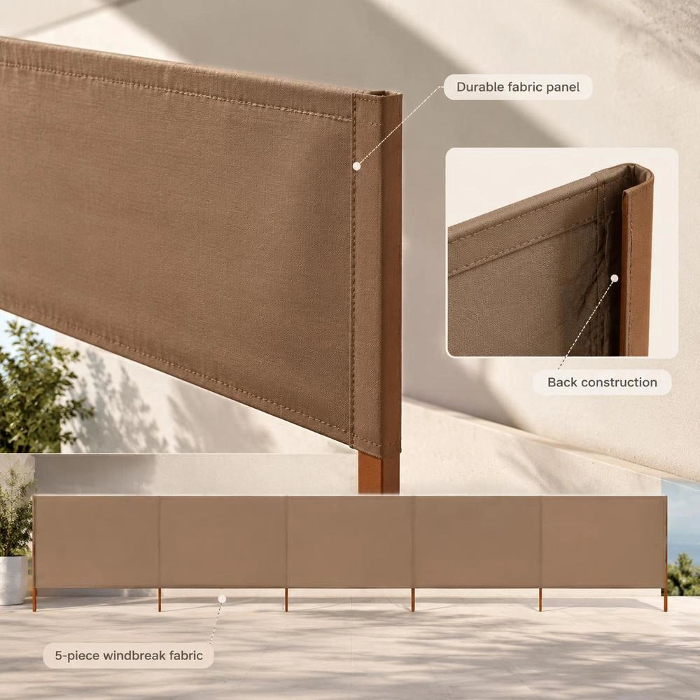 5-piece Windbreak Fabric 600 X 160 Cm Taupe