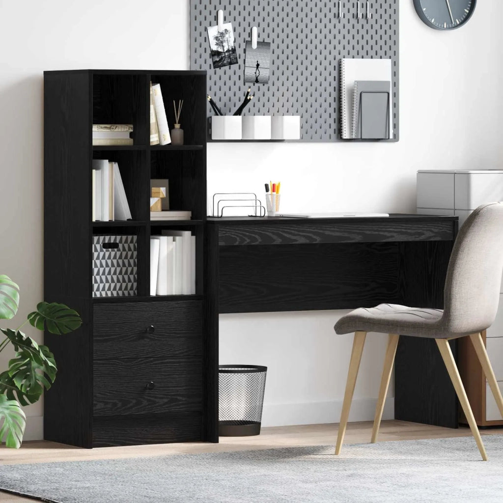 Scrivania con cassetto con lo scaffale 2 pcs Rovere Nero 3337330