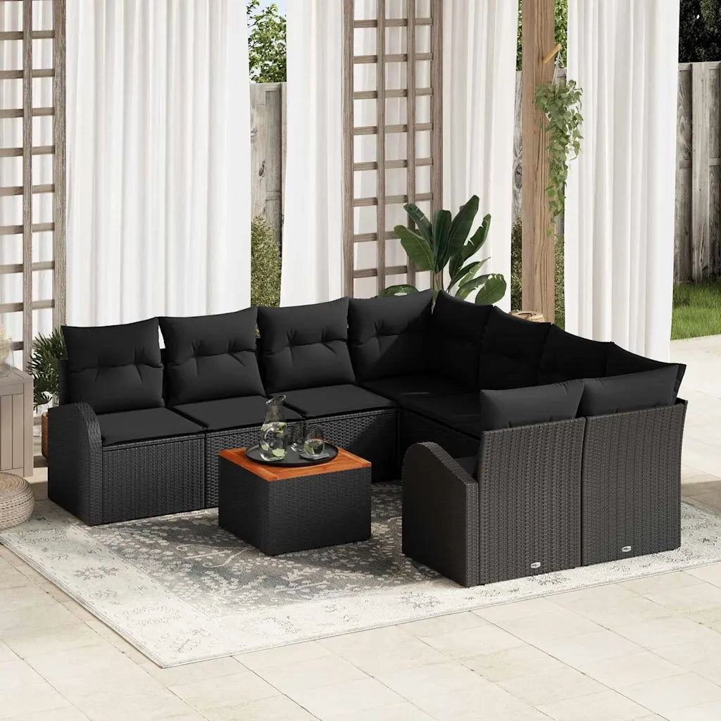 Set Divano da Giardino con archiviazione 9 pcs Nero polyrattan