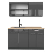 Cucina completa R-Line Antracite lucido/Antracite 140 cm senza piano di lavoro Vicco