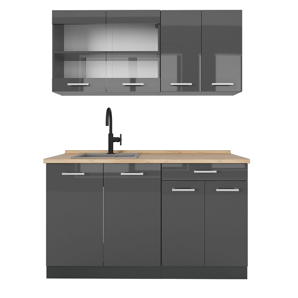 Cucina completa R-Line Antracite lucido/Antracite 140 cm senza piano di lavoro Vicco