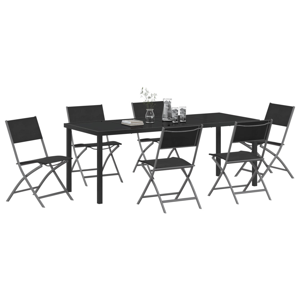 Set da Pranzo da Giardino 7 Pezzi Nero Textilene e Acciaio