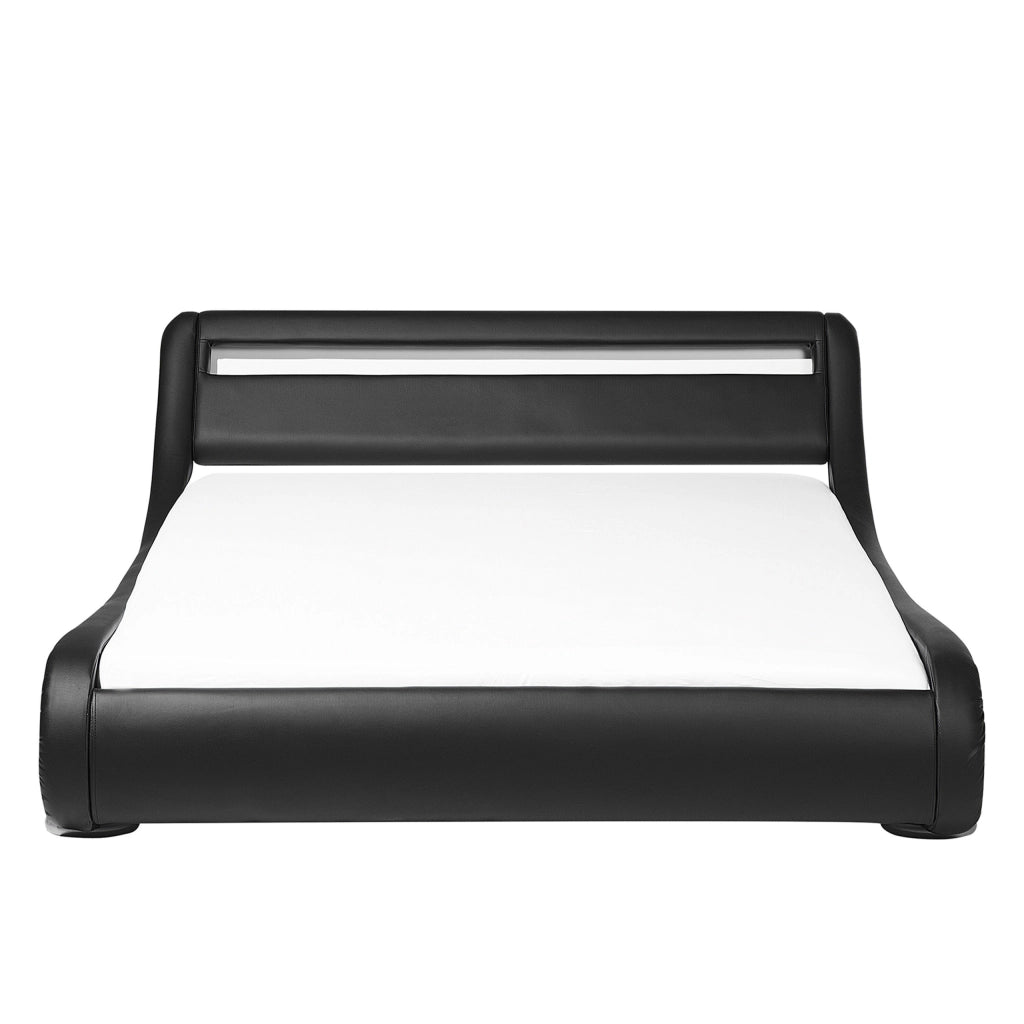 Letto a piattaforma Testiera imbottita in ecopelle nera con illuminazione a LED 140 cm 6 Design a slitta doppia