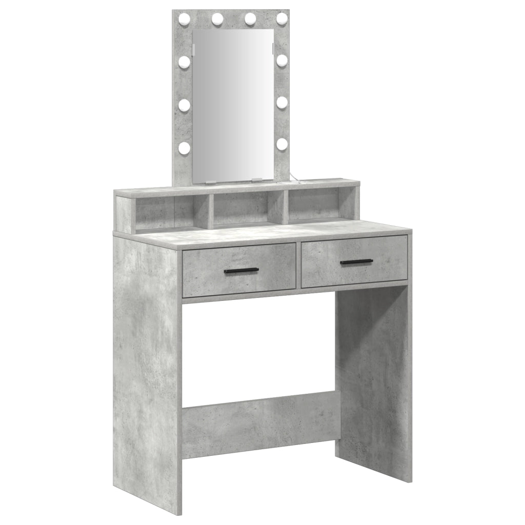 Tavolo da trucco vitaXL con luci LED Grigio cemento 79x41x140 cm
