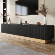 Mobile TV 200x40x47.5 cm con ante scanalate e ripiani regolabili in MDF nero