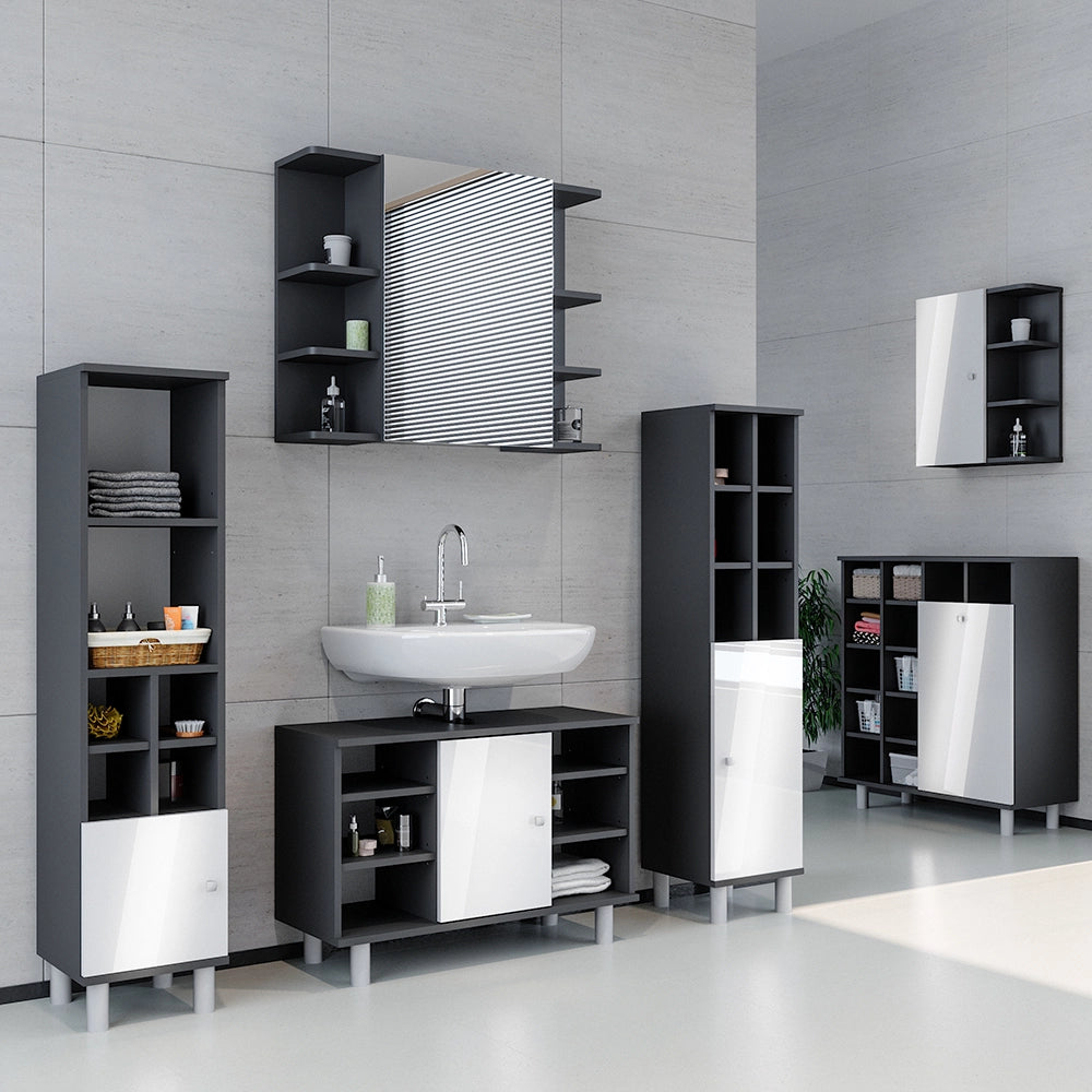 Vicco Set mobili bagno Antracite 3 parti, con colonna