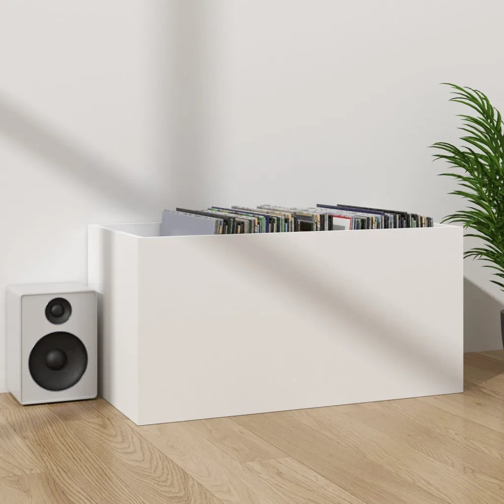 Contenitore per Vinili Bianco 71x34x36 cm in Legno Multistrato 800117
