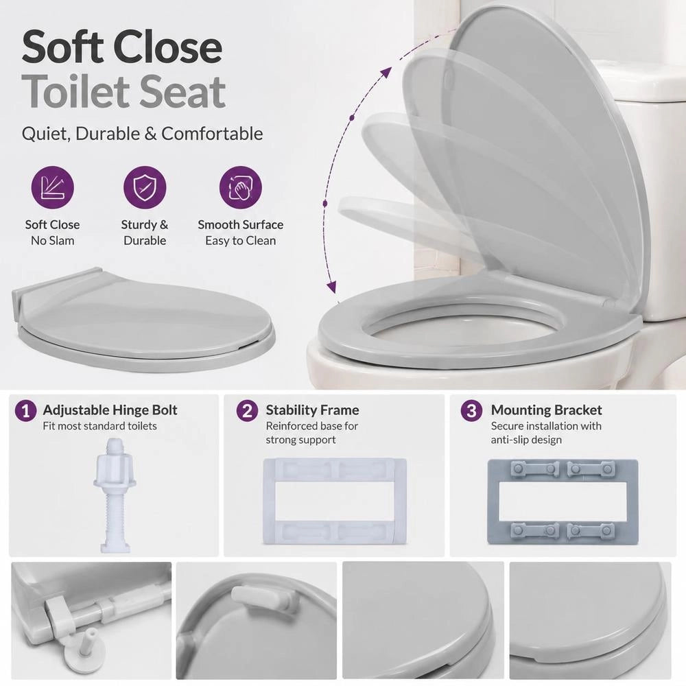 Toilet Seat With Soft-close Mechanism, Light Grey, Oval
