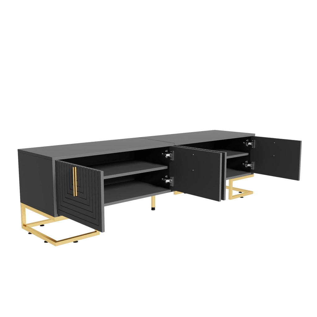 Mobile porta TV con 4 ante e ripiani interni, finitura grigio scuro, gambe e maniglie oro 170 × 40 × 45,5 cm