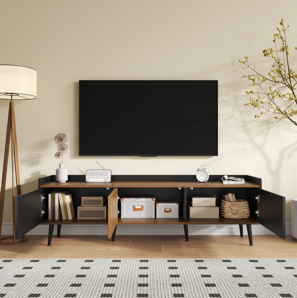 Mobile TV a tre ante con finitura nera e naturale
