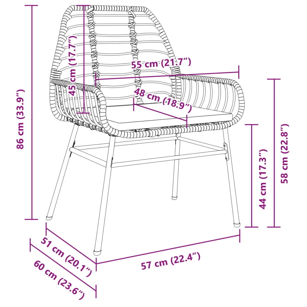 Sedie da Giardino 2pz con Cuscini Marrone in Polyrattan