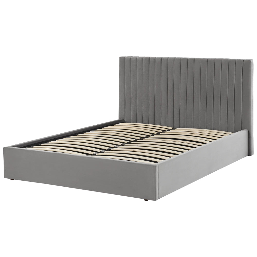 Letto con contenitore velluto grigio 160 x 200 cm Testata imbottita