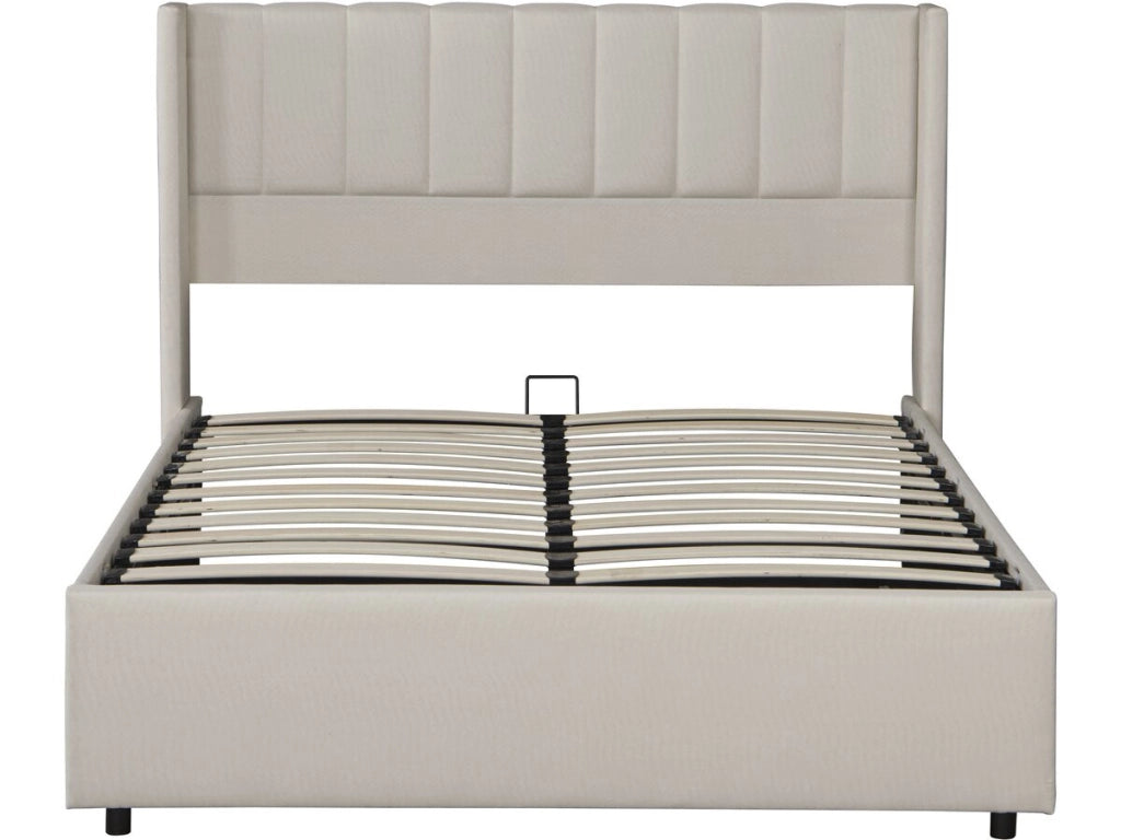 Letto matrimoniale "Saint-Moritz" in lino con contenitore - 140 x 190 cm - Beige