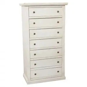 cassettiera settimino in legno Shabby chic 7 cassetti laccato bianco anticato