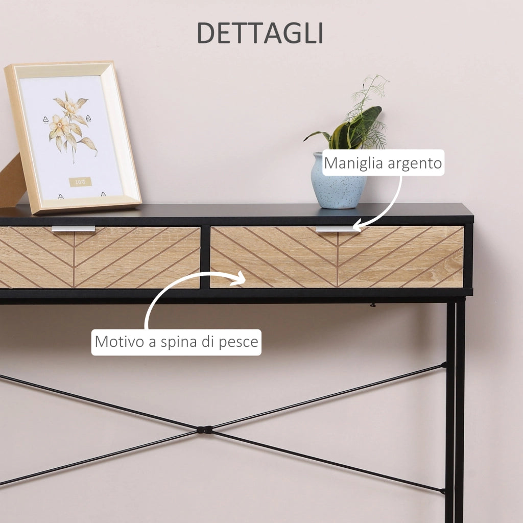 Consolle con 2 Cassetti in Metallo per Ingresso ¨C zephmum ¨C Nero 100x30x75cm