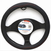 Trade Shop - Coprivolante Per Auto Universale Fodera Sterzo 38 Cm Nero Cuciture Rosse Cv-22 -