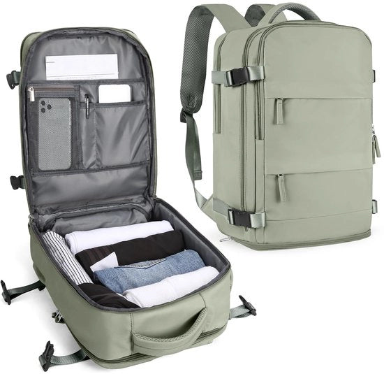 Borsa da viaggio grande per donne, zaino da mano, zaino per escursioni, zaino da viaggio all'aperto impermeabile, zaino sportivo, zaino per la scuola con tasca per scarpe e tasca per laptop, compatibile con laptop da 14 pollici.