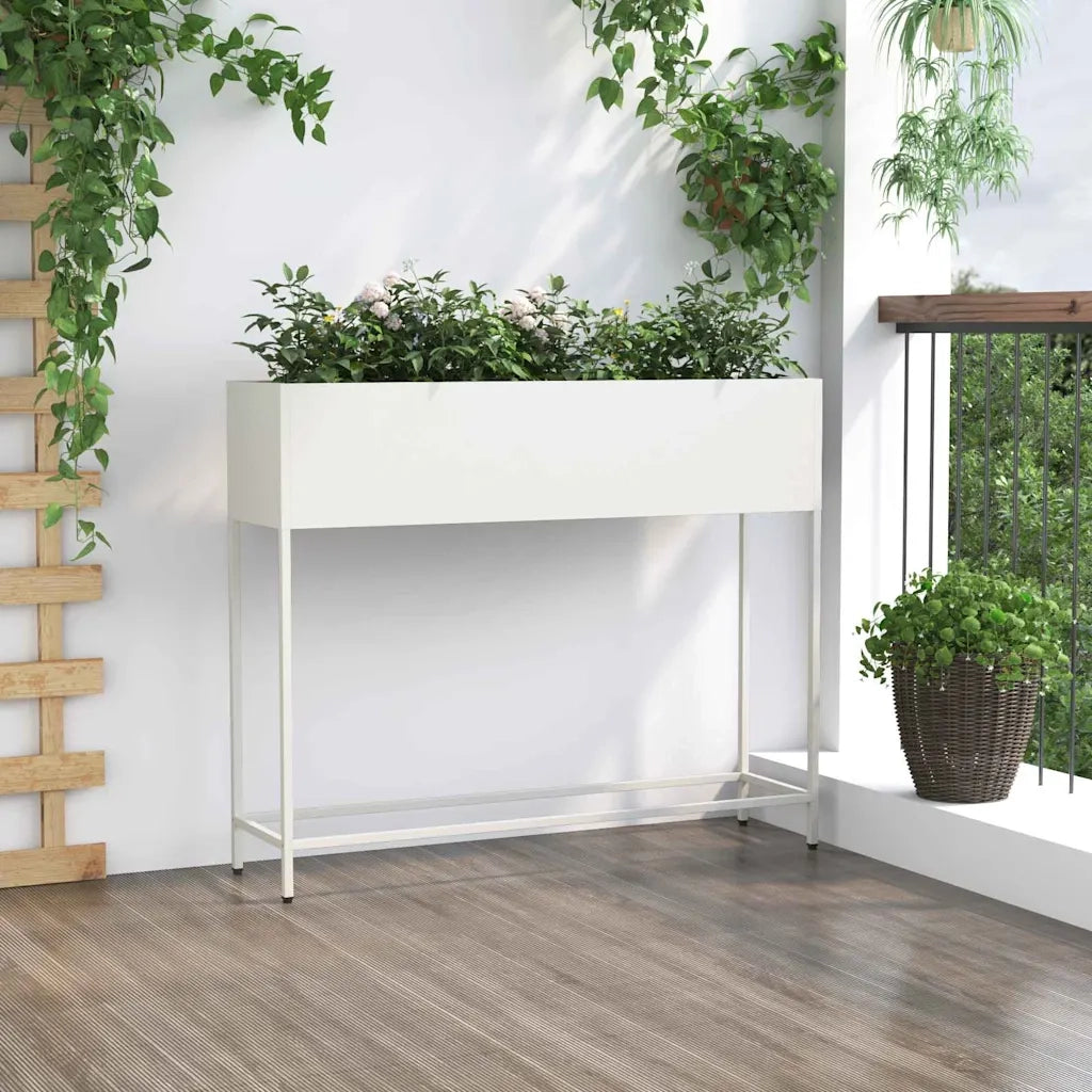 Vaso da Giardino Rialzato Bianco 100 x 26 x 82 cm Acciaio 865877