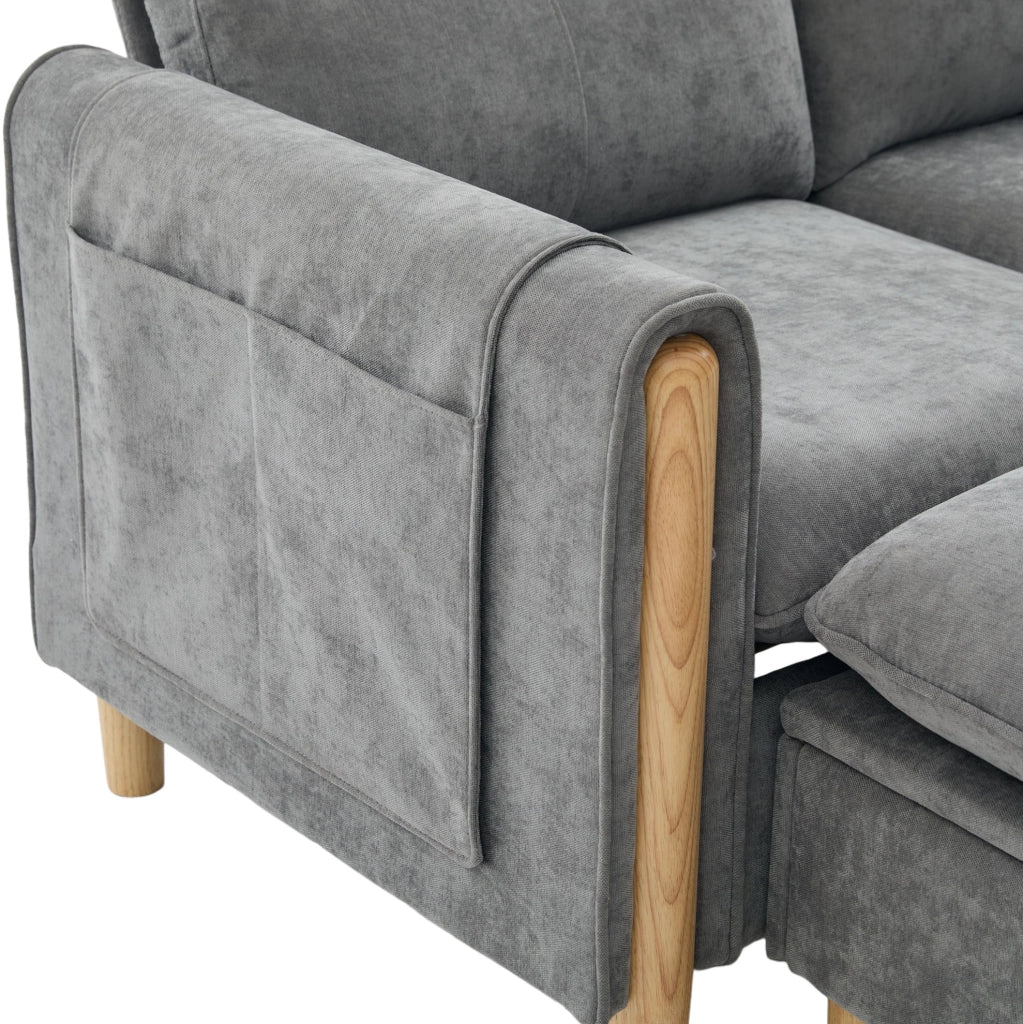 Divano modulare 4 posti con 2 pouf contenitore in ciniglia grigio chiaro HAVRYA