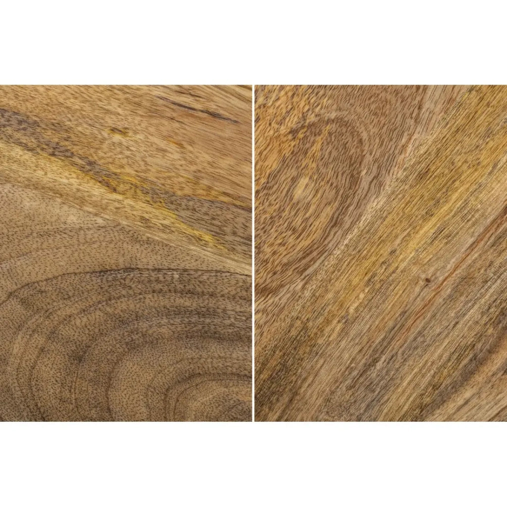 Tavolini impilabili KANEVIA rotondi in legno di mango massiccio, rattan e metallo nero