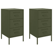 Set di 2 Comodini | Armadio da Notte | Mobiletto da notte Verde Oliva 36x39x68 cm in Acciaio