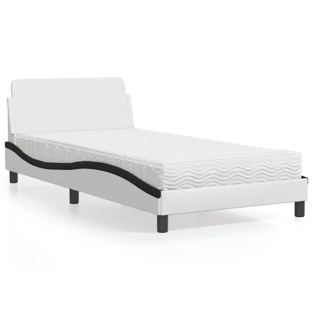 Letto con Materasso-Struttura Letto con Materasso Dover Bianco e Nero 100x200 cm in Similpelle