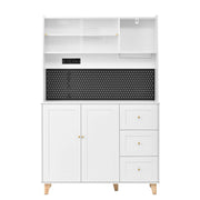 Credenza alta da cucina con 3 Cassetti; Ripiani Regolabili; Prese e Pannello Forato; in MDF; 120x40x184 cm; Bianco