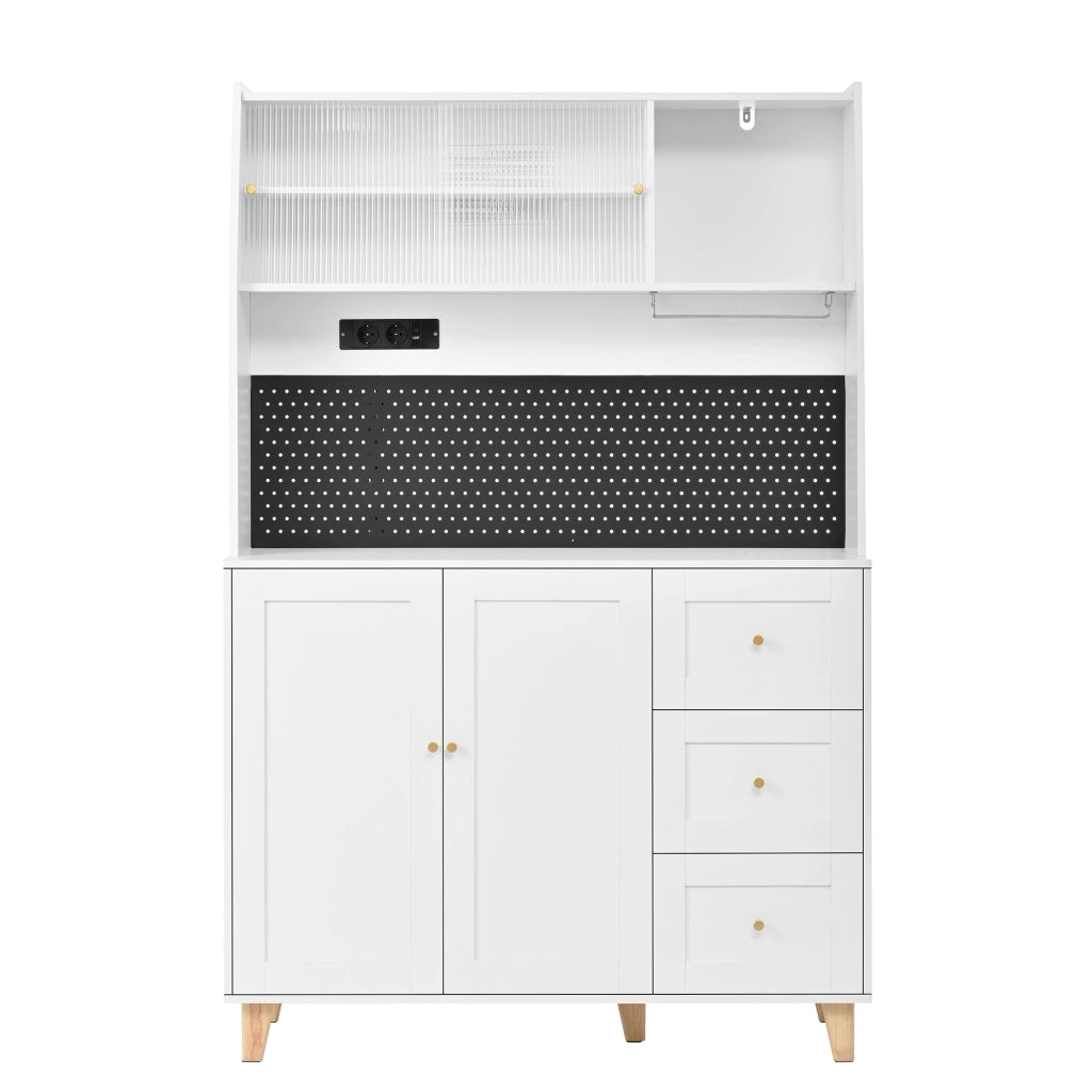 Credenza alta da cucina con 3 Cassetti; Ripiani Regolabili; Prese e Pannello Forato; in MDF; 120x40x184 cm; Bianco