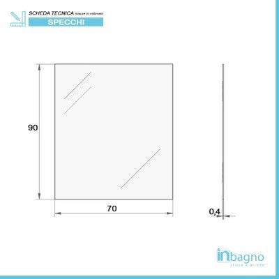Specchio bagno 70x90 cm a filo lucido con installazione reversibile