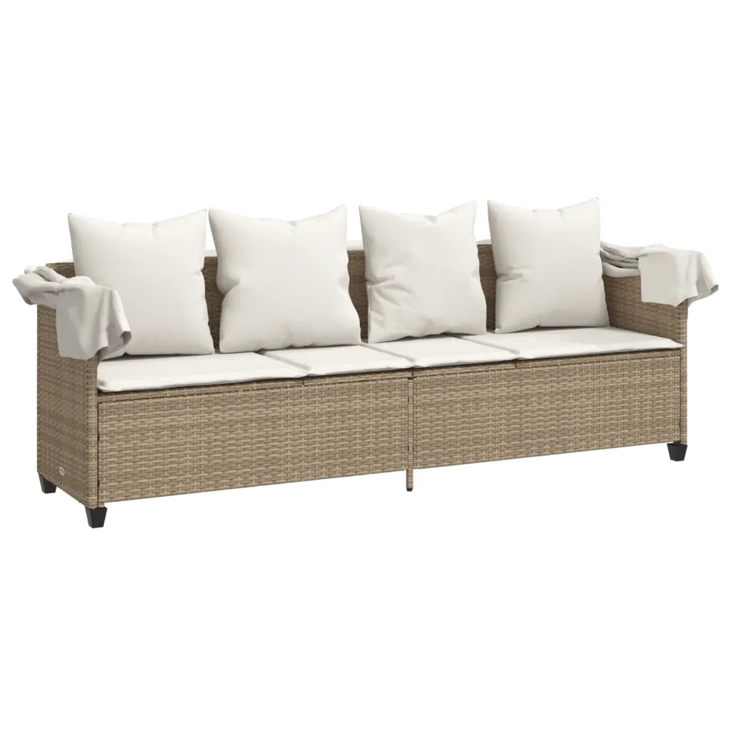Lettino Prendisole con Baldacchino e Cuscini Beige Polyrattan 368357