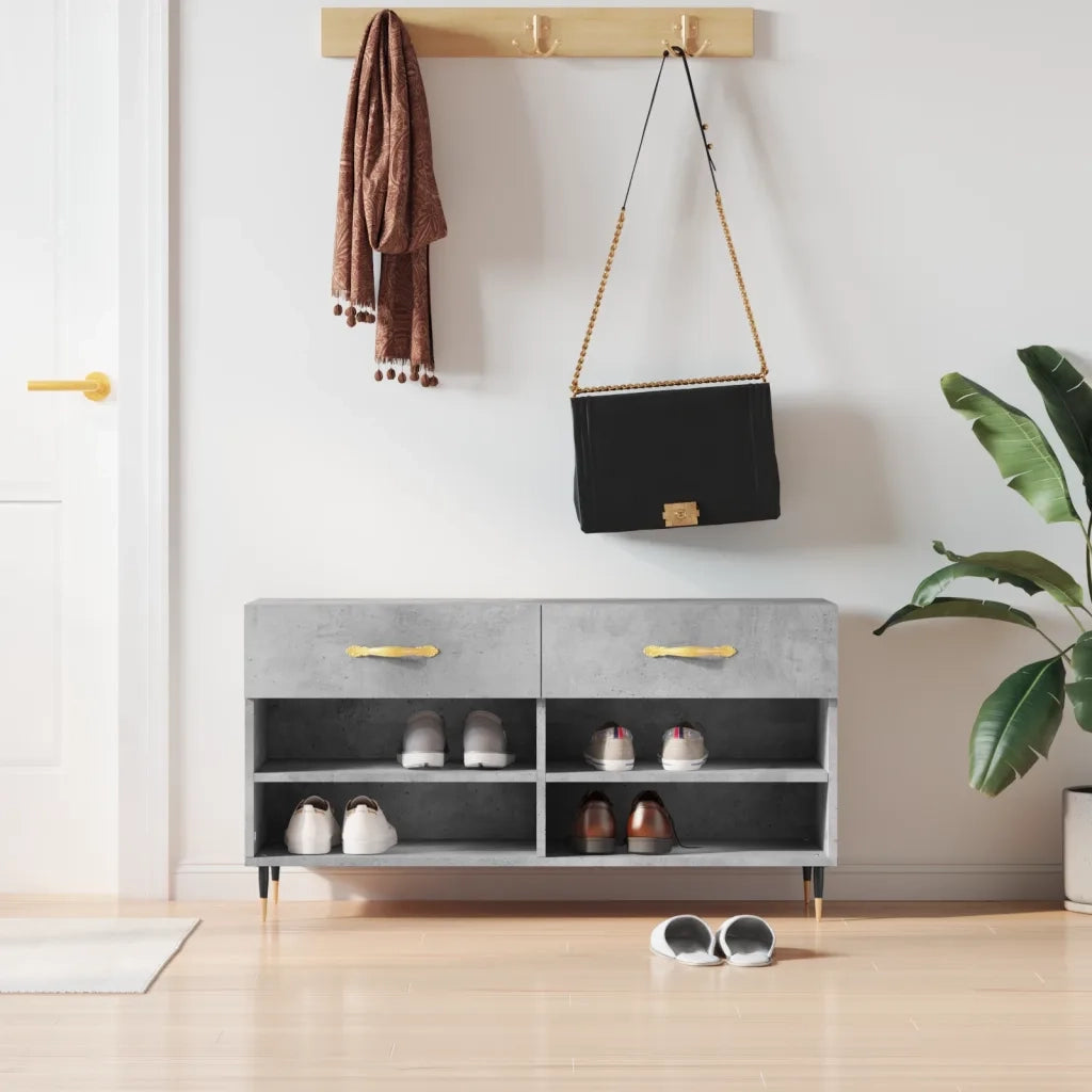 Panca Porta Scarpe-Sgabello-Panca Scarpiera Grigio Cemento 102x35x55cm Legno Multistrato 312802
