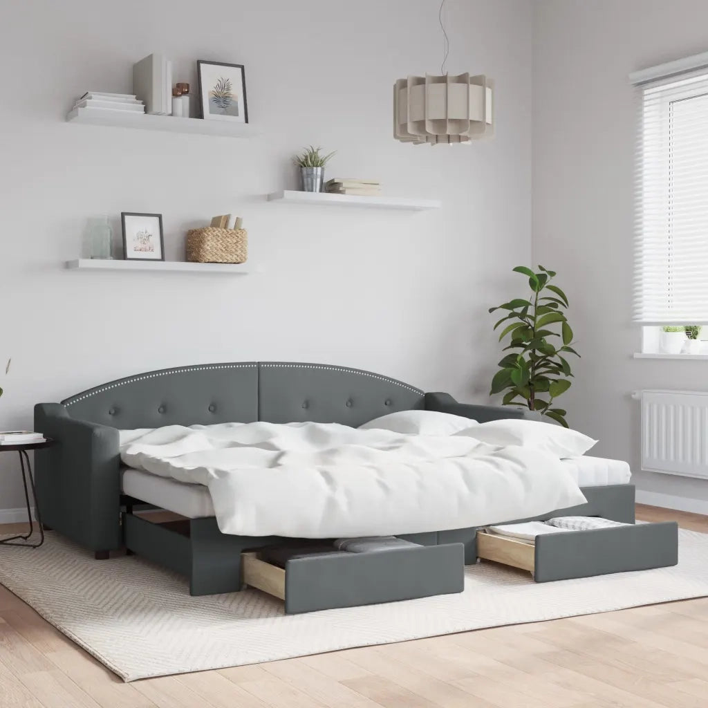 Divano Letto Estraibile Cassetti Grigio Scuro 80x200cm Tessutocod mxl 82724