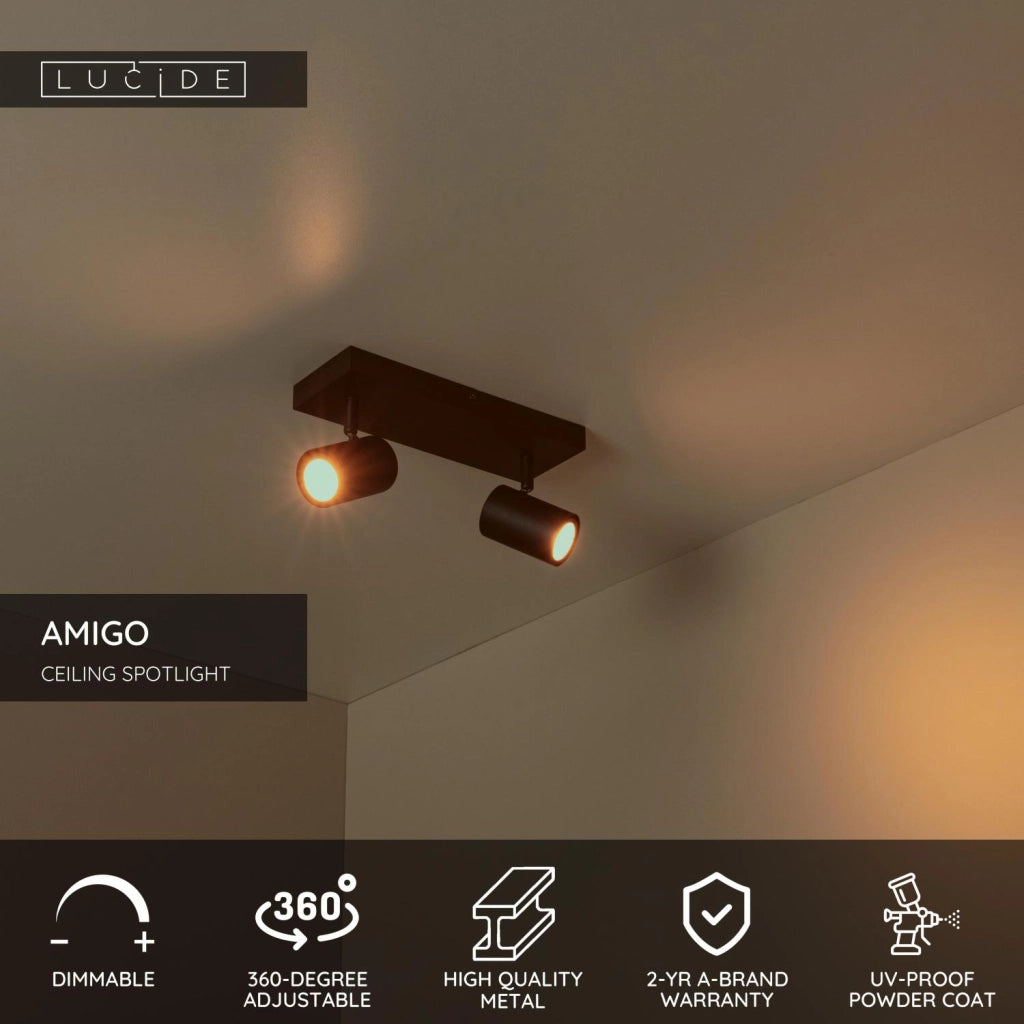 Faretto soffitto AMIGO 2xGU10 nero metallo Lucide