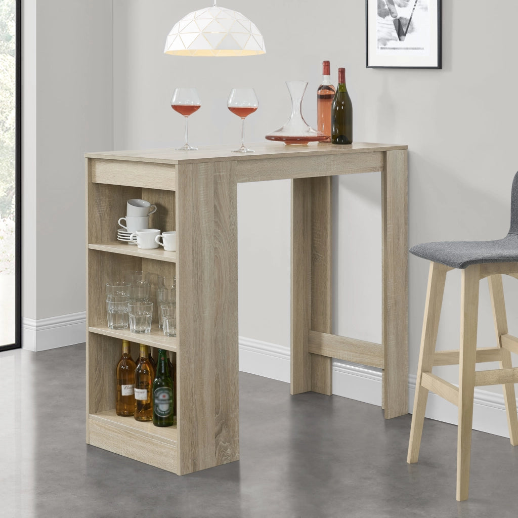 Bancone Tavolo Alto da Bar Kouvola con 3 Scomparti Aperti 110x50x103 cm - Effetto Rovere [en.casa]