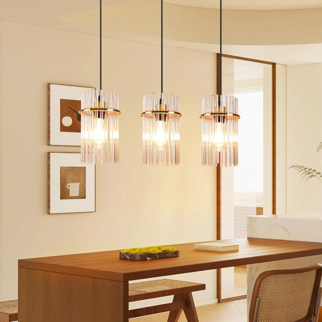 Lampada a sospensione ZMH 3 fiamme E27 in vetro dorato ? 16 cm per bar-caff¨¨ (senza lampadina)