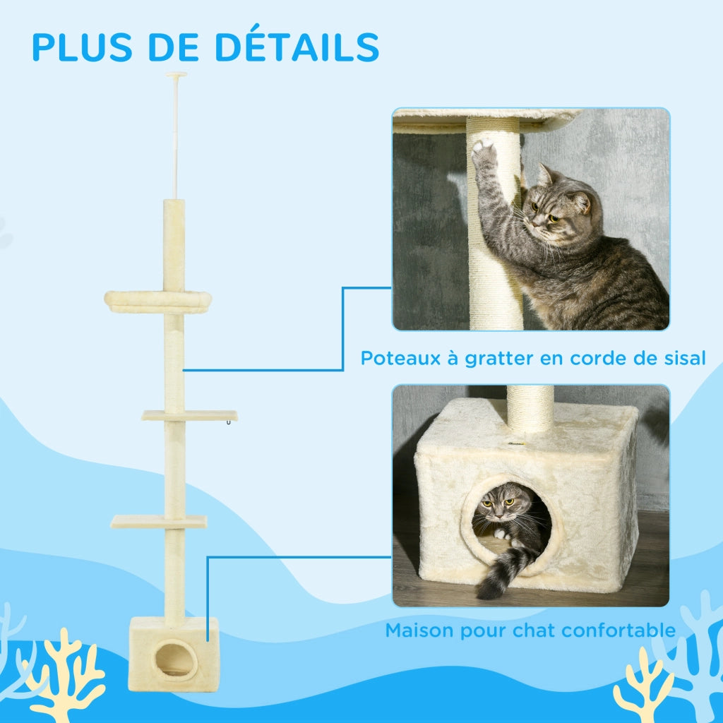 Albero tiragraffi per gatti con nicchia ¨C zephmum ¨C naturale 31x44x240cm