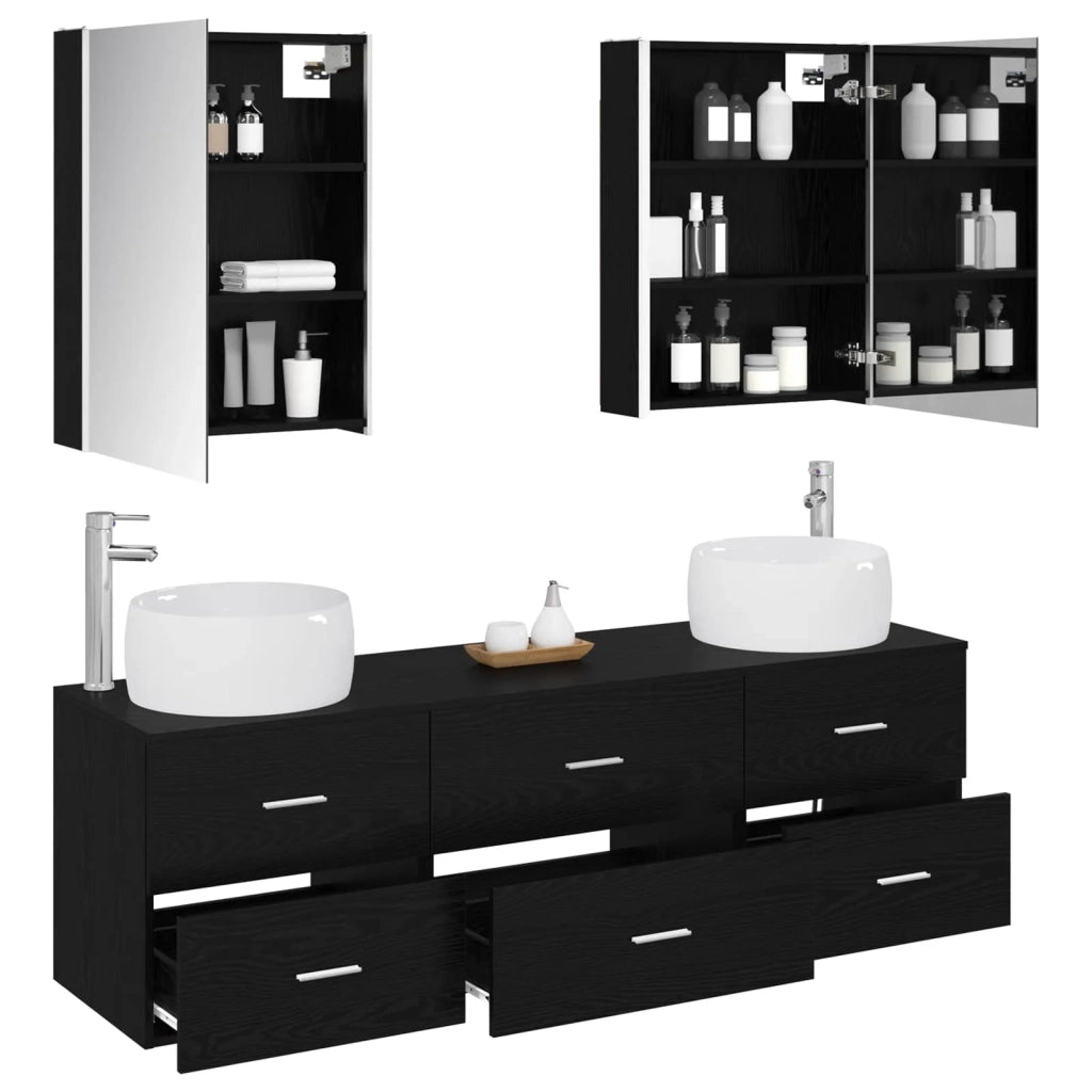 Set di mobili per il bagno 5 pcs Rovere Nero 3407008