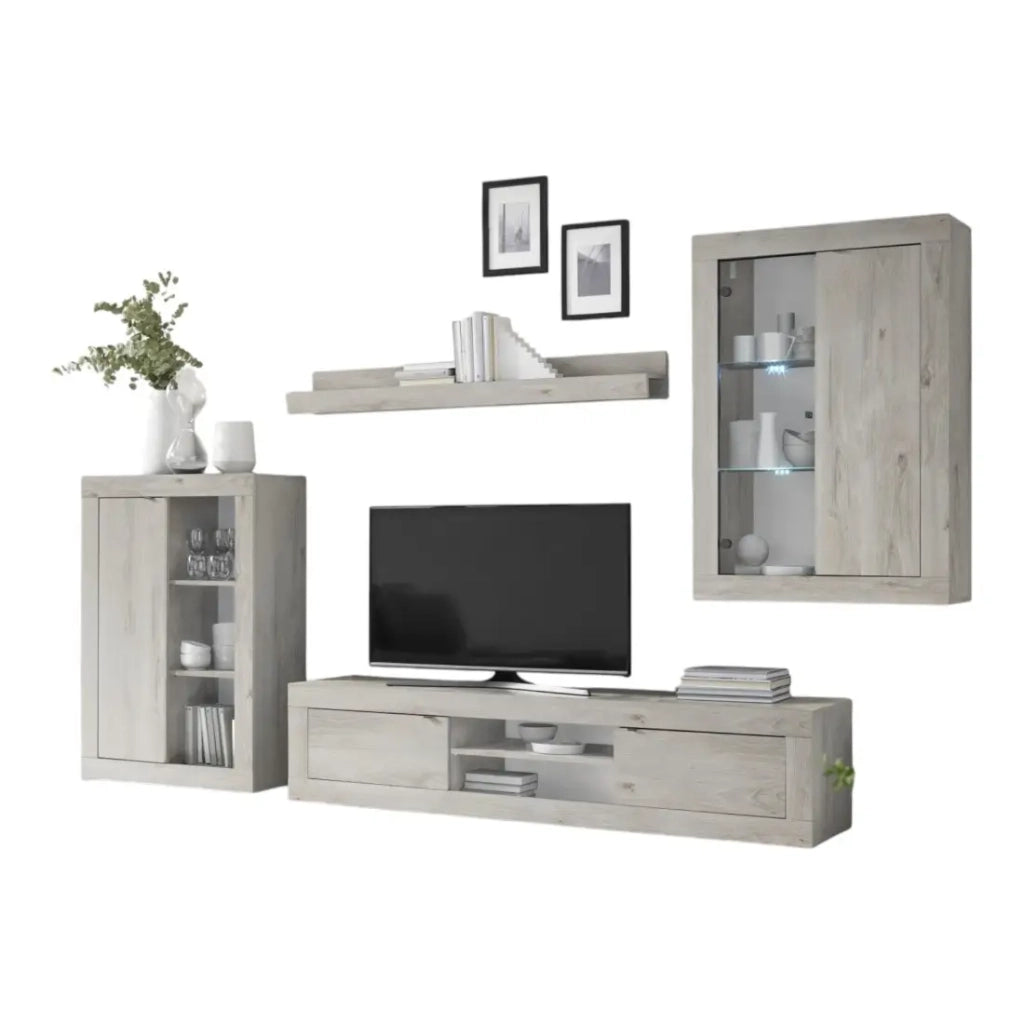 Set mobili soggiorno KALO - Ampio spazio di archiviazione - Grigio chiaro effetto legno - Design moderno ed elegante